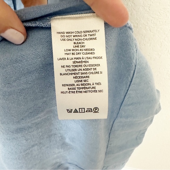 Free People Chambray Linen Maxi Dress Button Down Smocked Blue Sz XS - Picture 5 of 8